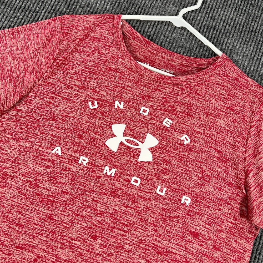 Under Armour HeatGear Shirt Womens XL Red Short Sleeve Logo Training Athletic